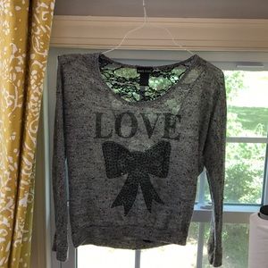 Gray Lace Back Sweater